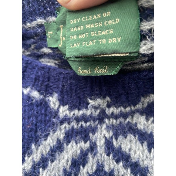 Vintage 1990s J.Crew Outfitters Hand Knit Shetland Wool Sweater Blue Gray L - Picture 5 of 13